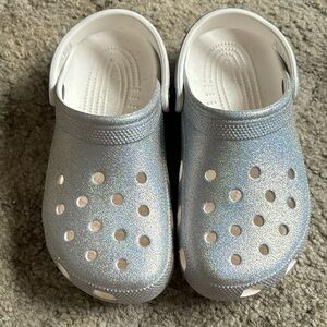 Silver glitter Crocs size 8 women EUC